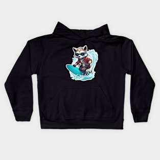 Raccoon Surfing - Raccoon Beach Kids Hoodie